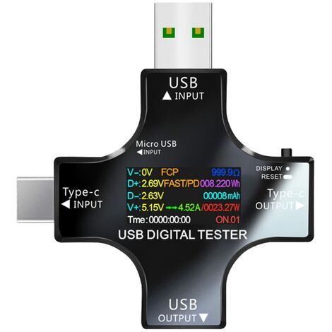 Testeur USB Multimètre USB C Meter de Courant et de Tension 3.3-30V 0-5.1A Tester 2 en 1 Voltmetre Amperemetre Capacité Alimentation Wattmètre Chargeur Détecteur