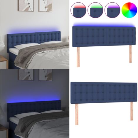 Testiera a LED Blu 144x5x78/88 cm in Tessuto - Testiera per letto - Luci LED per letto