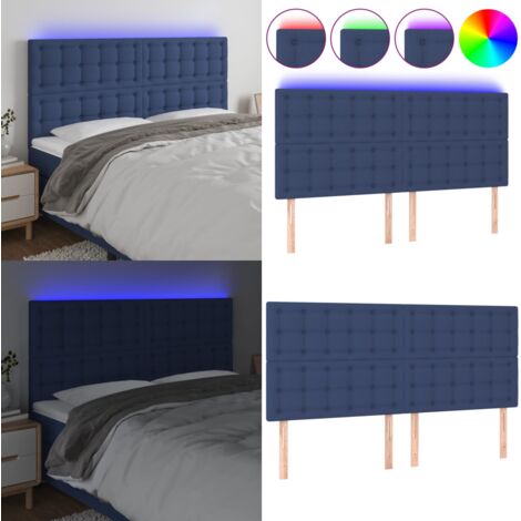 Testiera a LED Blu 180x5x118/128 cm in Tessuto - Luci LED - Testiera per letto