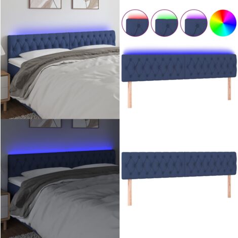 Testiera a LED Blu 180x7x78/88 cm in Tessuto - Testiera per letto - Luci LED per letto