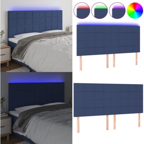 Testiera a LED blu 200x5x118/128cm in Tessuto - Testiera per letto - Luci LED per letto