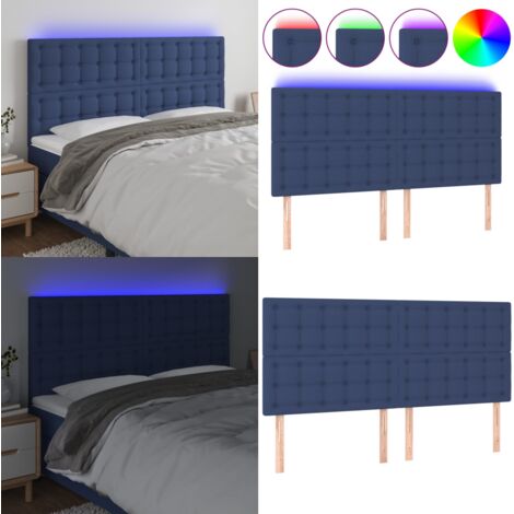 Testiera a LED blu 200x5x118/128cm in Tessuto - Testiera per letto - Luci LED per letto