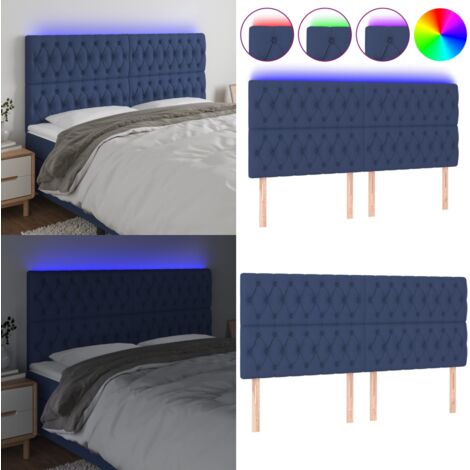 Testiera a LED Blu 200x7x118/128 cm in Tessuto - Testiera per letto - Luci LED per letto