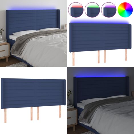 Testiera a LED Blu 203x16x118/128 cm in Tessuto - Testiera in tessuto - Luci LED per letto