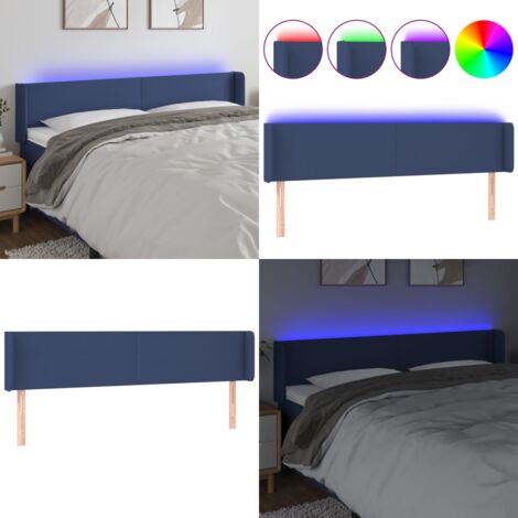 Testiera a LED Blu 203x16x78/88 cm in Tessuto - Testiera in tessuto - Luci LED per letto