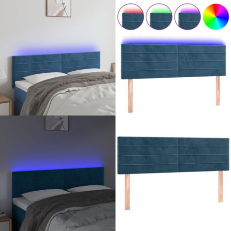 Testiera a LED Blu Scuro 144x5x78/88 cm in Velluto - Testiera in velluto - Luci LED per letto