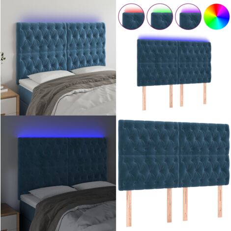 Testiera a LED Blu Scuro 144x7x118/128 cm in Velluto - Testiera in velluto - Luci LED per letto