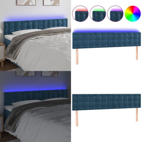 Testiera a LED Blu Scuro 180x5x78/88 cm in Velluto - Testiera in velluto - Luci LED per letto