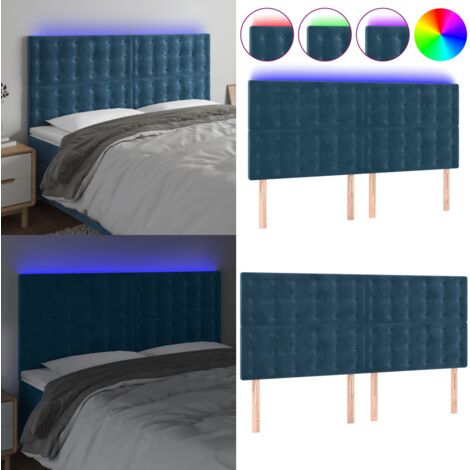 Testiera a LED Blu Scuro 200x5x118/128 cm in Velluto - Velluto - Luci LED