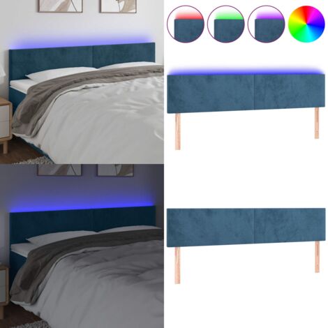 Testiera a LED Blu Scuro 200x5x78/88 cm in Velluto - Testiera in velluto - Luci LED per letto