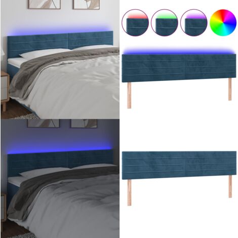 Testiera a LED Blu Scuro 200x5x78/88 cm in Velluto - Testiera in velluto - Luci LED per letto
