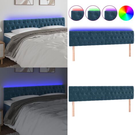 Testiera a LED Blu Scuro 200x7x78/88 cm in Velluto - Testiera in velluto - Luci LED per letto