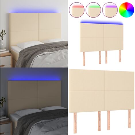 Testiera a LED Crema 144x5x118/128 cm in Tessuto - Testiera per letto - Luci LED per letto