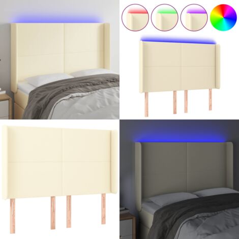 Testiera a LED Crema 147x16x118/128 cm in Similpelle - Testiera in similpelle - Luci LED per letto