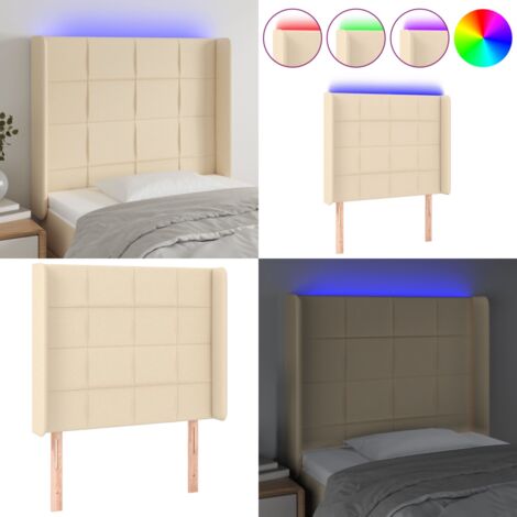 Testiera a LED crema 93x16x118/128 cm in Tessuto - Testiera da letto - Luci LED