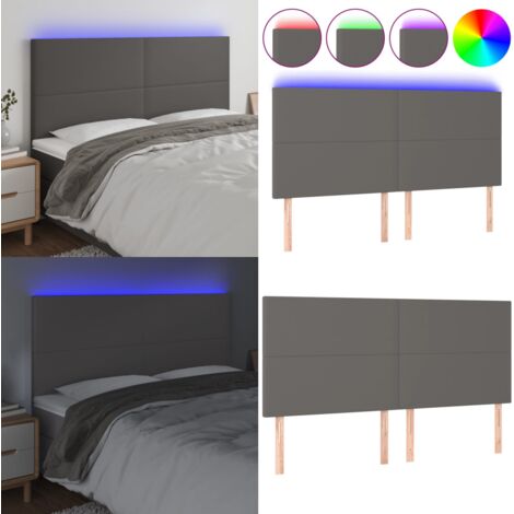Testiera a LED Grigio 160x5x118/128cm in Similpelle - Testiera per letto - Luci LED per letto