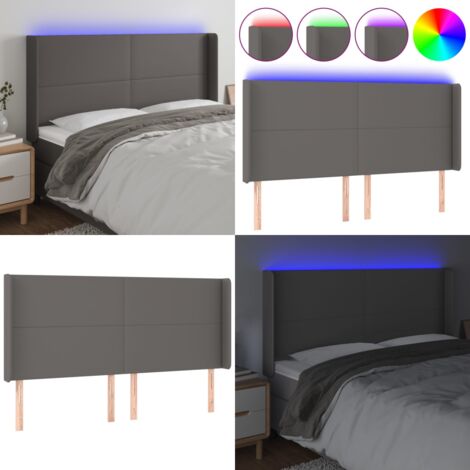 Testiera a LED Grigio 163x16x118/128cm in Similpelle - Testiera con luci LED - Testiera regolabile