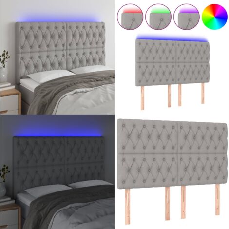 Testiera a LED Grigio Chiaro 144x7x118/128 cm in Tessuto - Luci LED - Testiera per letto