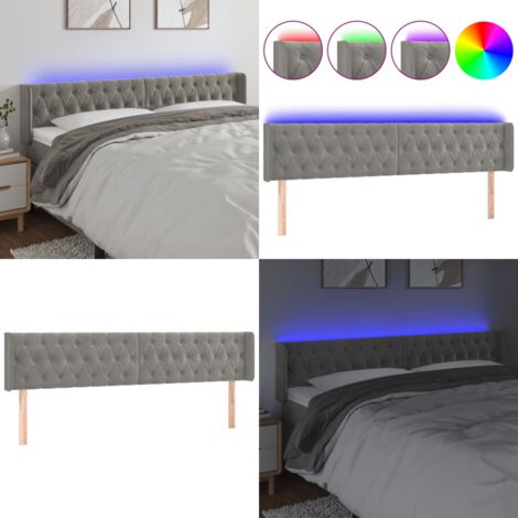 Testiera a LED Grigio Chiaro 183x16x78/88 cm in Velluto - Luci LED - Testiera in velluto
