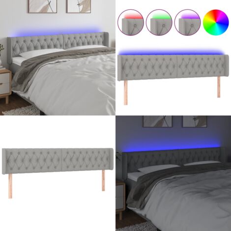 Testiera a LED Grigio Chiaro 203x16x78/88 cm in Tessuto - Luci LED - Testiera letto