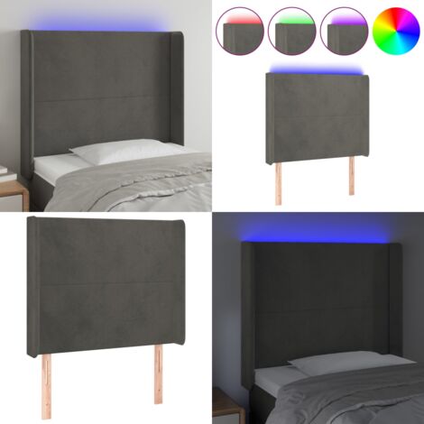 Testiera a LED Grigio Scuro 83x16x118/128 cm in Velluto - Testiera in velluto - Luci LED per letto