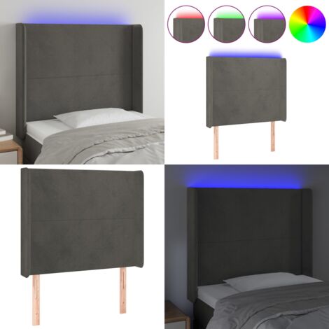 Testiera a LED Grigio Scuro 93x16x118/128 cm in Velluto - Luci LED - Testiera in velluto