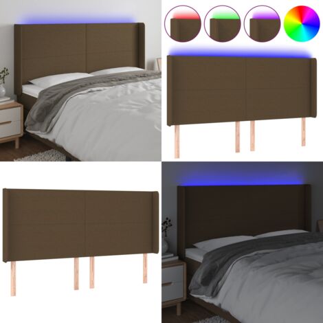 Testiera a LED Marrone Scuro 163x16x118/128 cm in Tessuto - Testiera da letto - Luci LED