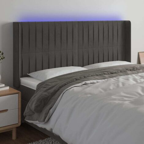 Testiera a LED Moderna  Testiera per Letto  Grigio Scuro 203x16x118/128cm in Velluto ITD68199