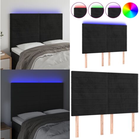 Testiera a LED Nera 144x5x118/128 cm in Velluto - Velluto - Luci LED