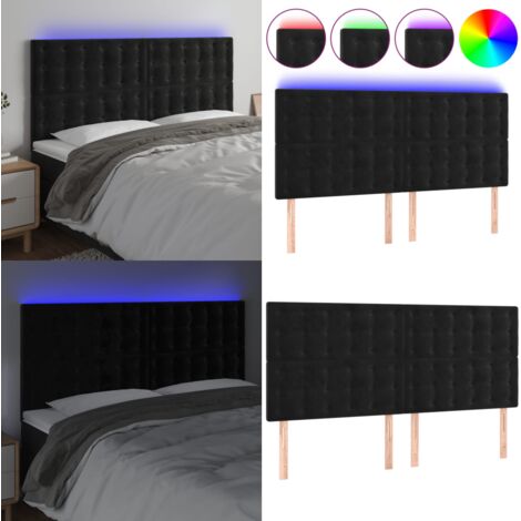 Testiera a LED Nera 160x5x118/128 cm in Velluto - Velluto - Luci LED