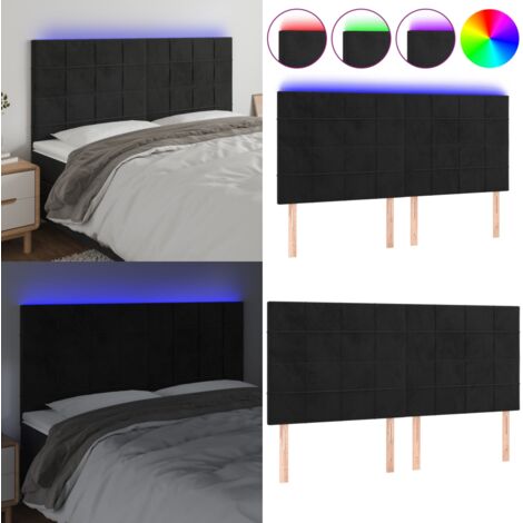 Testiera a LED Nera 180x5x118/128 cm in Velluto - Testiera per letto - Luci LED per letto