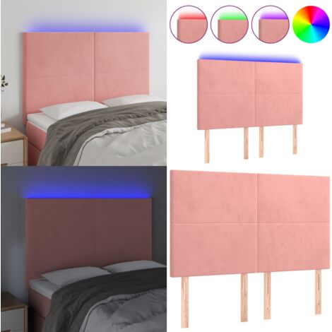 Testiera a LED Rosa 144x5x118/128 cm in Velluto - Velluto Rosa - Luci LED