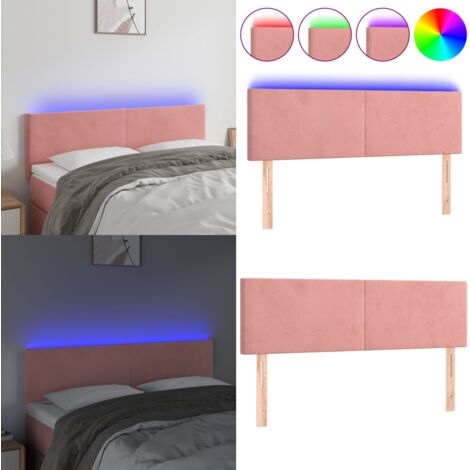 Testiera a LED Rosa 144x5x78/88 cm in Velluto - Velluto Rosa - Luci LED