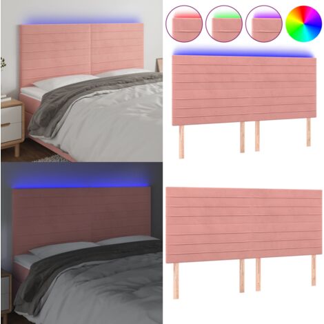 Testiera a LED Rosa 180x5x118/128 cm in Velluto - Velluto Rosa - Luci LED