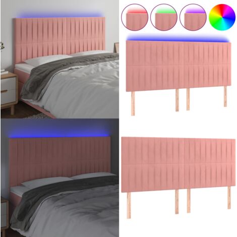 Testiera a LED Rosa 180x5x118/128 cm in Velluto - Velluto Rosa - Luci LED