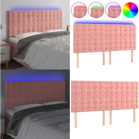 Testiera a LED Rosa 180x5x118/128 cm in Velluto - Velluto Rosa - Luci LED