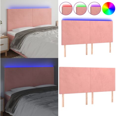 Testiera a LED Rosa 180x5x118/128 cm in Velluto - Velluto Rosa - Luci LED