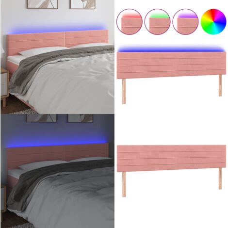 Testiera a LED Rosa 180x5x78/88 cm in Velluto - Velluto Rosa - Luci LED