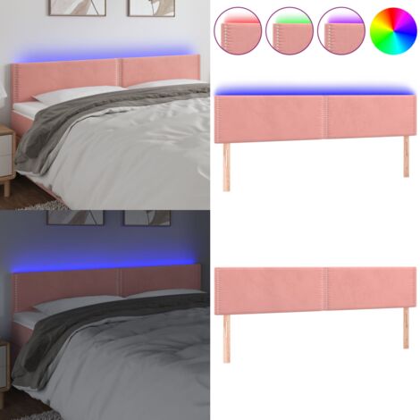 Testiera a LED Rosa 180x5x78/88 cm in Velluto - Velluto Rosa - Luci LED