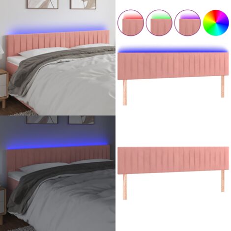 Testiera a LED Rosa 180x5x78/88 cm in Velluto - Velluto Rosa - Luci LED