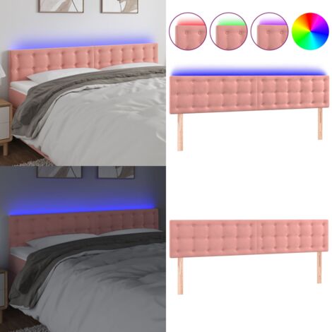 Testiera a LED Rosa 180x5x78/88 cm in Velluto - Velluto Rosa - Luci LED