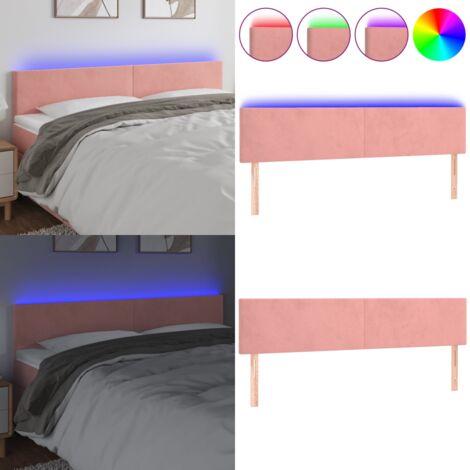 Testiera a LED Rosa 180x5x78/88 cm in Velluto - Velluto Rosa - Luci LED