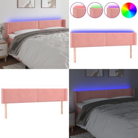 Testiera a LED Rosa 183x16x78/88 cm in Velluto - Velluto Rosa - Luci LED