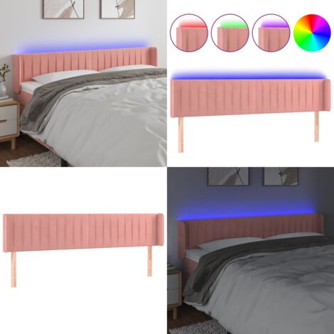 Testiera a LED Rosa 183x16x78/88 cm in Velluto - Velluto Rosa - Luci LED