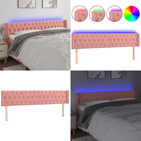 Testiera a LED Rosa 183x16x78/88 cm in Velluto - Velluto Rosa - Luci LED