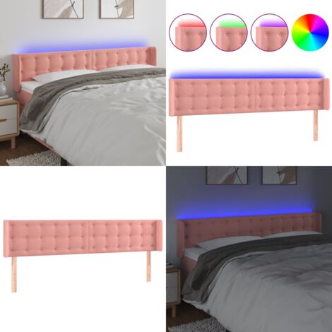 Testiera a LED Rosa 183x16x78/88 cm in Velluto - Velluto Rosa - Luci LED