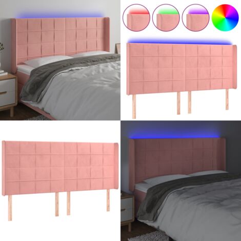 Testiera a LED rosa 203x16x118/128 cm in Velluto - Testiera a LED - Testiera a LED con velluto