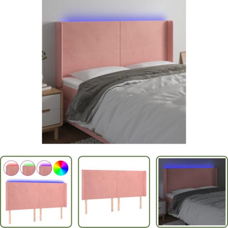 Testiera a LED -  Testiera a LED rosa 163x16x118/128 cm in Velluto