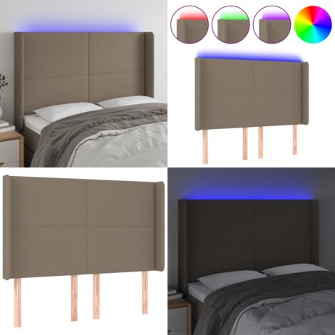 Testiera a LED Tortora 147x16x118/128 cm in Tessuto - Luci LED - Testiera regolabile