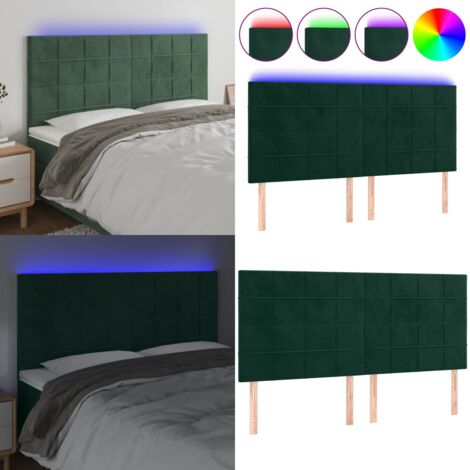 Testiera a LED Verde Scuro 160x5x118/128cm in Velluto - Testiera in velluto - Luci LED per letto